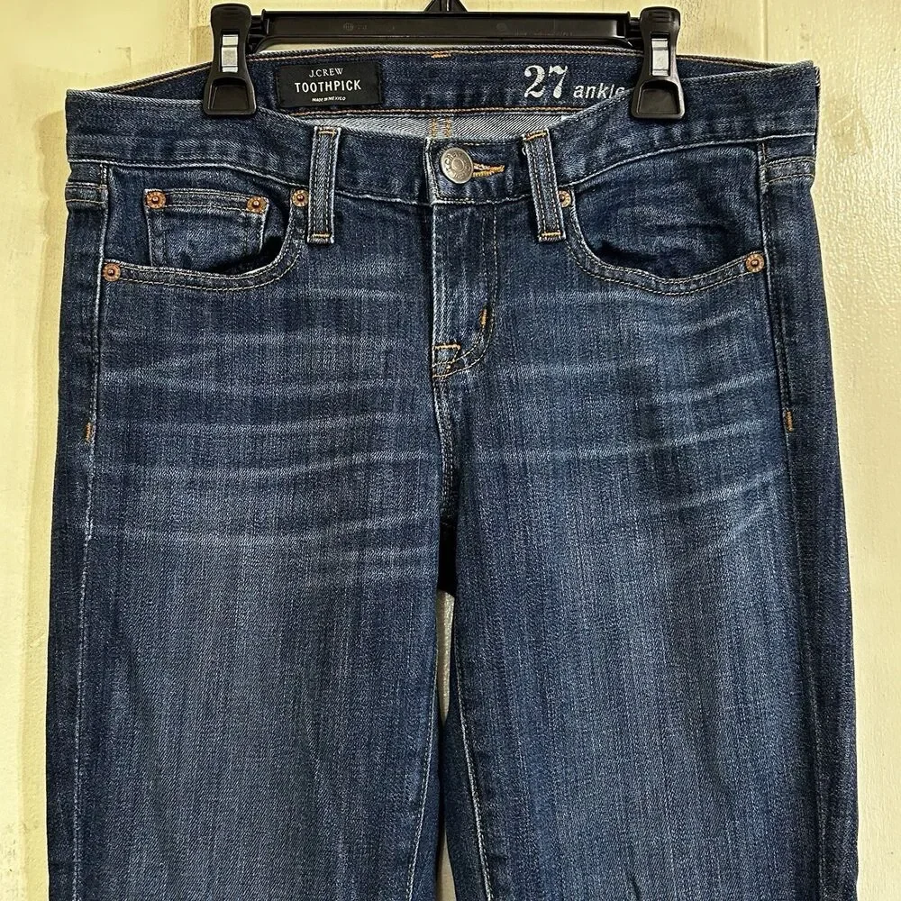 J.Crew Toothpick Ankle Jeans Size 27 Denim Dark Blue Stretch Low Rise Jeans